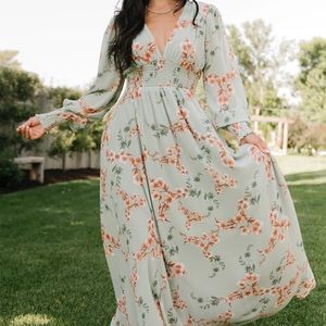 Olivia Maxi Dress | Sage + Peach Floral